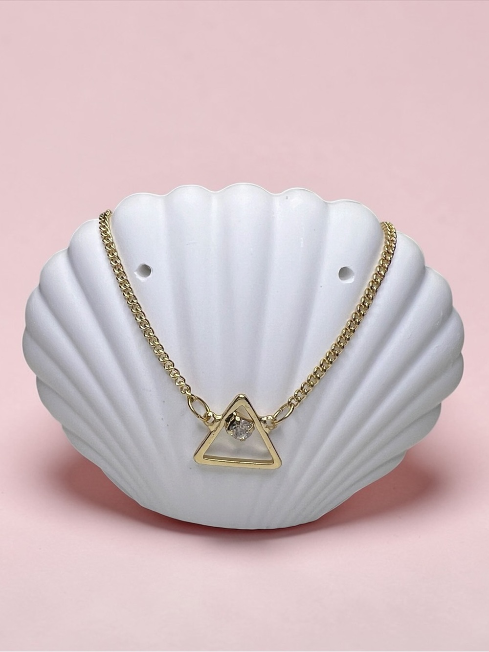 Gold Triangle Charm Bracelet with Clear Crystal - Women Jewelry